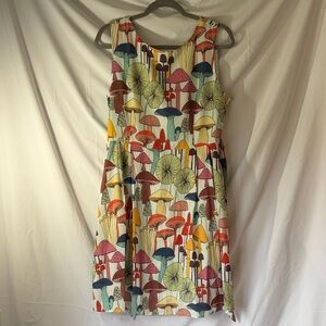 Whimsical Multicolor Mushroom-Print Sleeveless Mini Dress